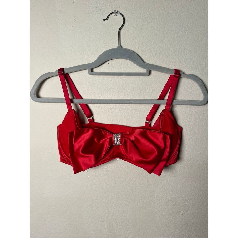 NEW Victoria's Secret Dream Angel bra 34DD Sexy Mesh Satin Bow Rhinestone Red Li